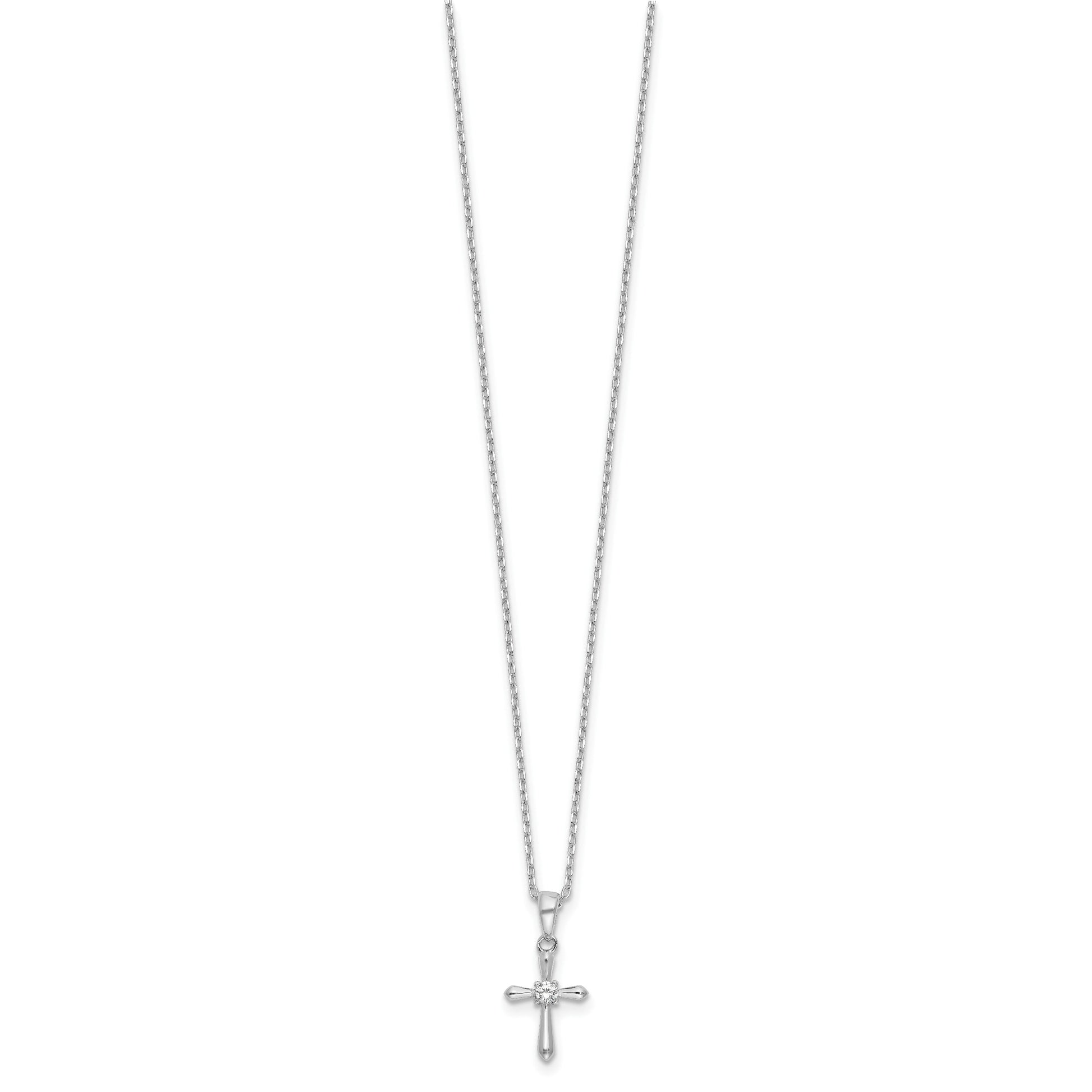 Sterling Silver Rhodium-plated CZ 13in w/2in ext. Necklace