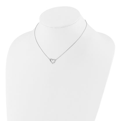 Sterling Silver Rhodium-plated Heart w/Cross 13in w/2in ext. Necklace