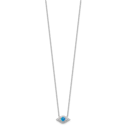Sterling Silver Rhodium-plated CZ Blue Cr. Opal Evil Eye w/2in ext Necklace