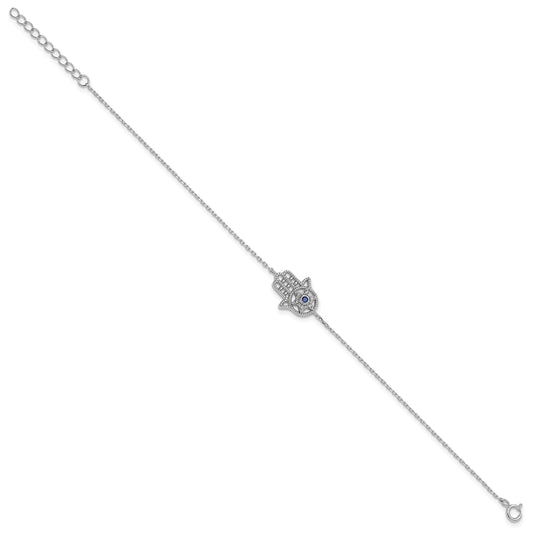 Sterling Silver RH-plate Cr.Blue Spinel and CZ Hamsa Bracelet/Necklace Set