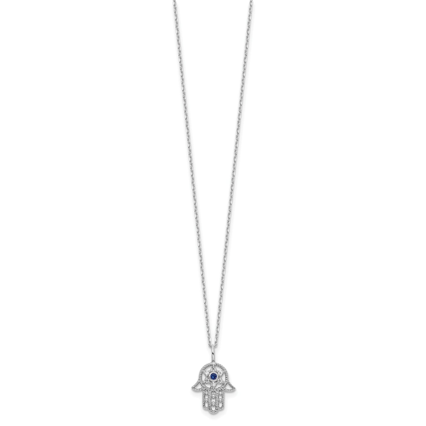 Sterling Silver RH-plate Cr.Blue Spinel and CZ Hamsa Bracelet/Necklace Set