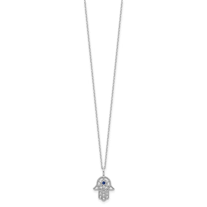 Sterling Silver RH-plate Cr.Blue Spinel and CZ Hamsa Bracelet/Necklace Set