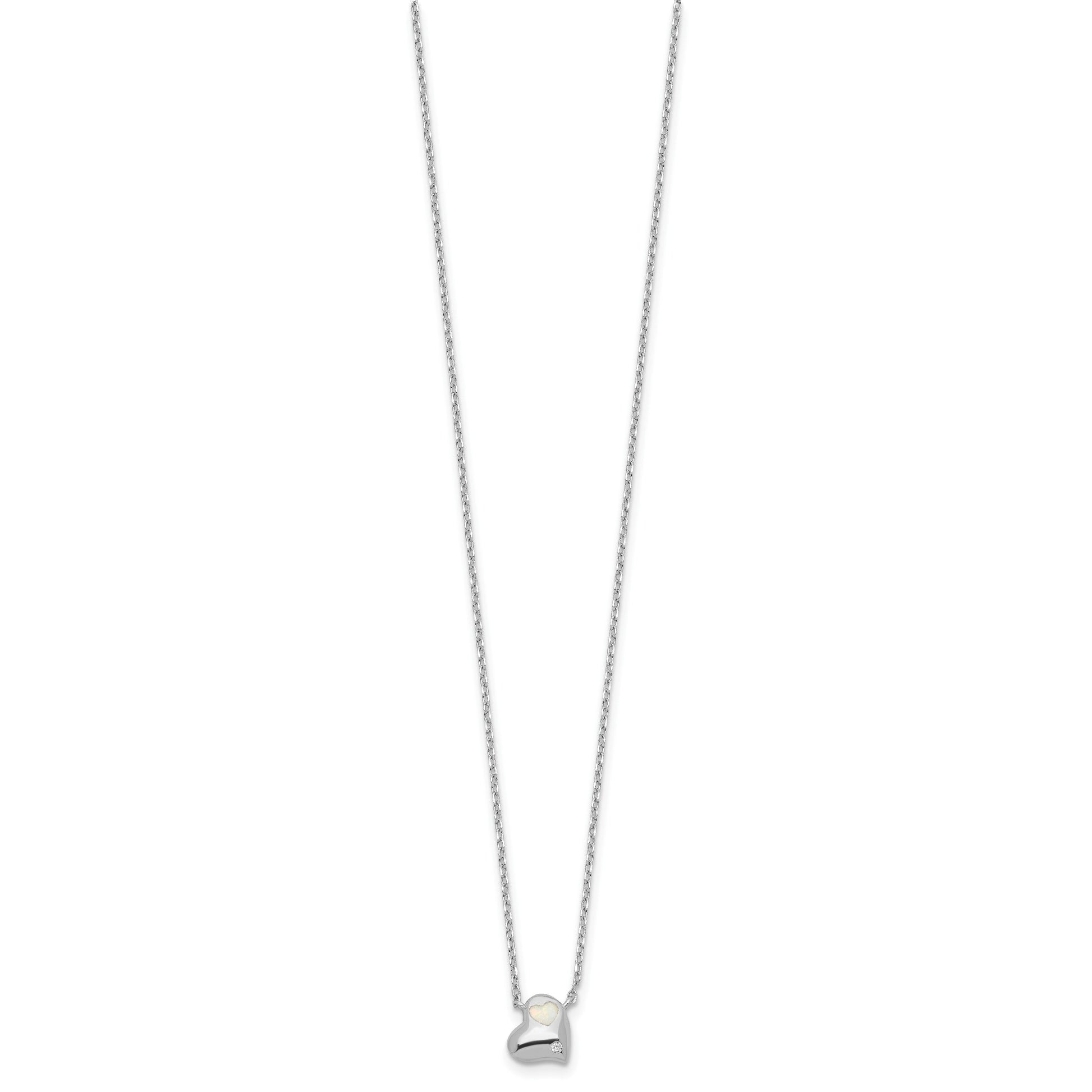Sterling Silver RH-plated Created Opal Inlay CZ Heart w/2in ext Necklace