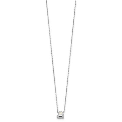 Sterling Silver RH-plated Created Opal Inlay CZ Heart w/2in ext Necklace