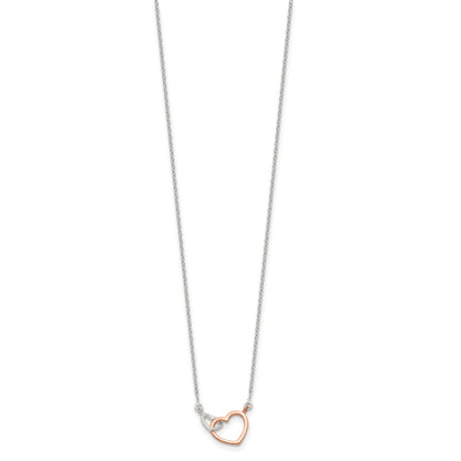 Sterling Silver and Rose-tone Polished Double Heart 18in Necklace