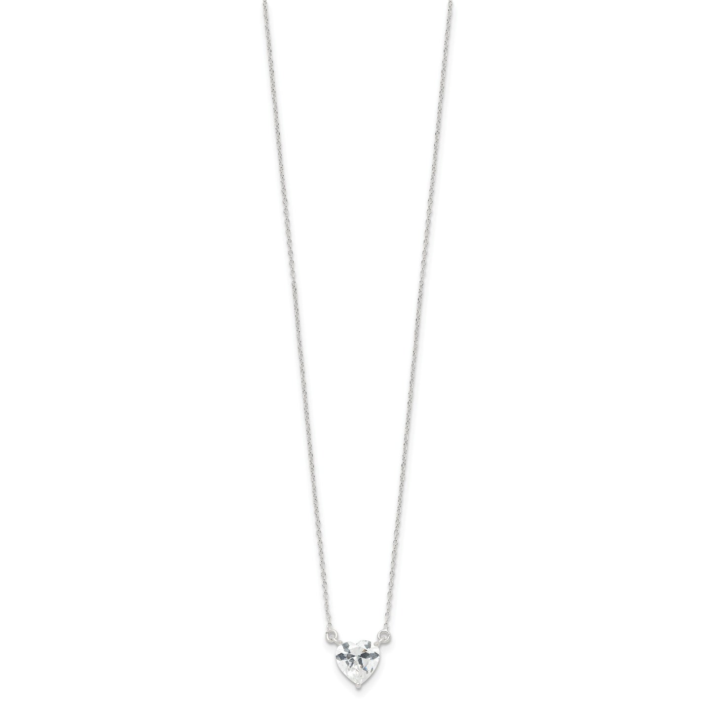 Sterling Silver Polished Heart CZ Necklace