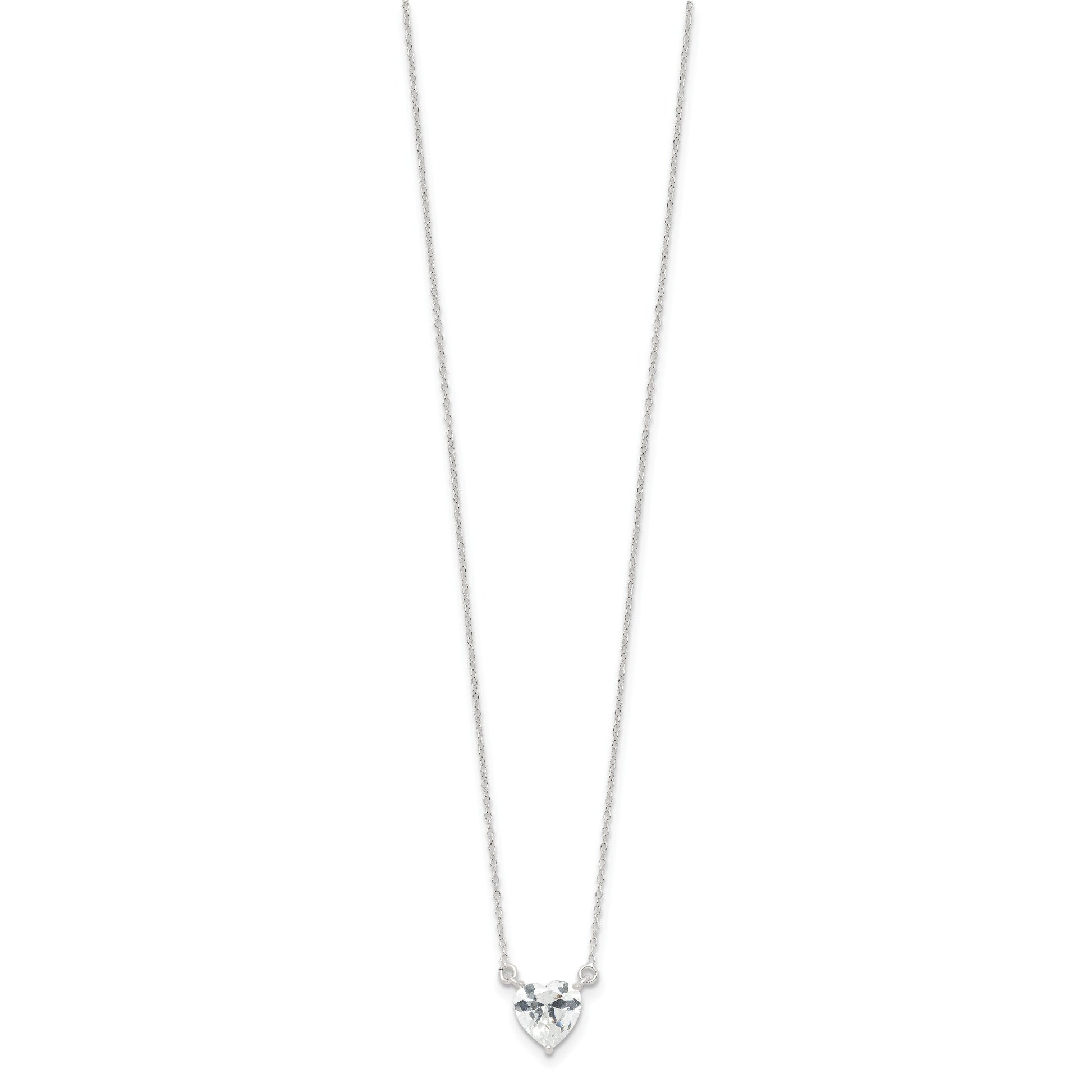 Sterling Silver Polished Heart CZ Necklace