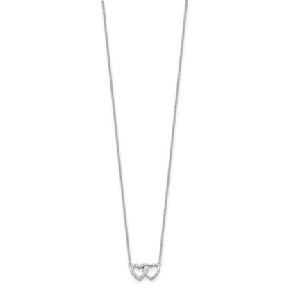 Sterling Silver E-Coating CZ Double Heart 16in w/2in ext Necklace