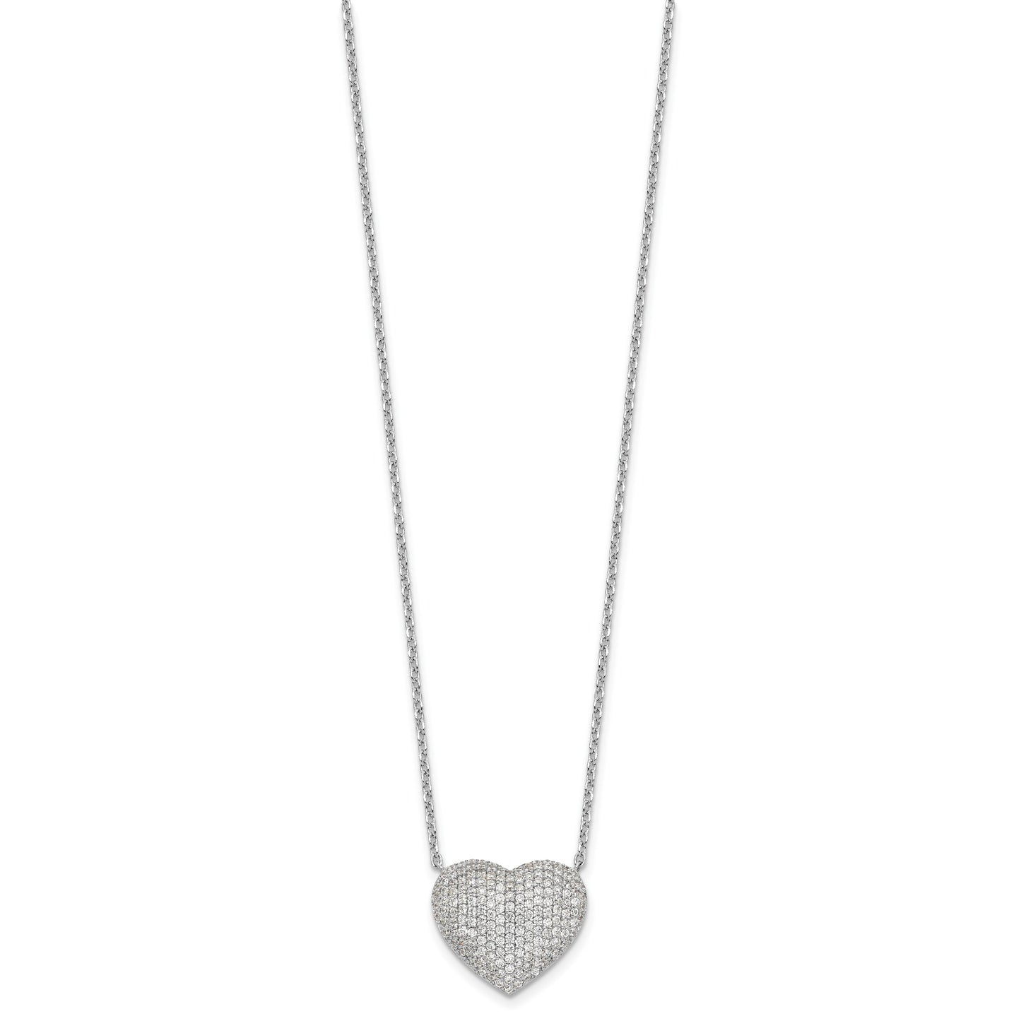 Sterling Silver Rhodium-plated Pave CZ Heart Necklace