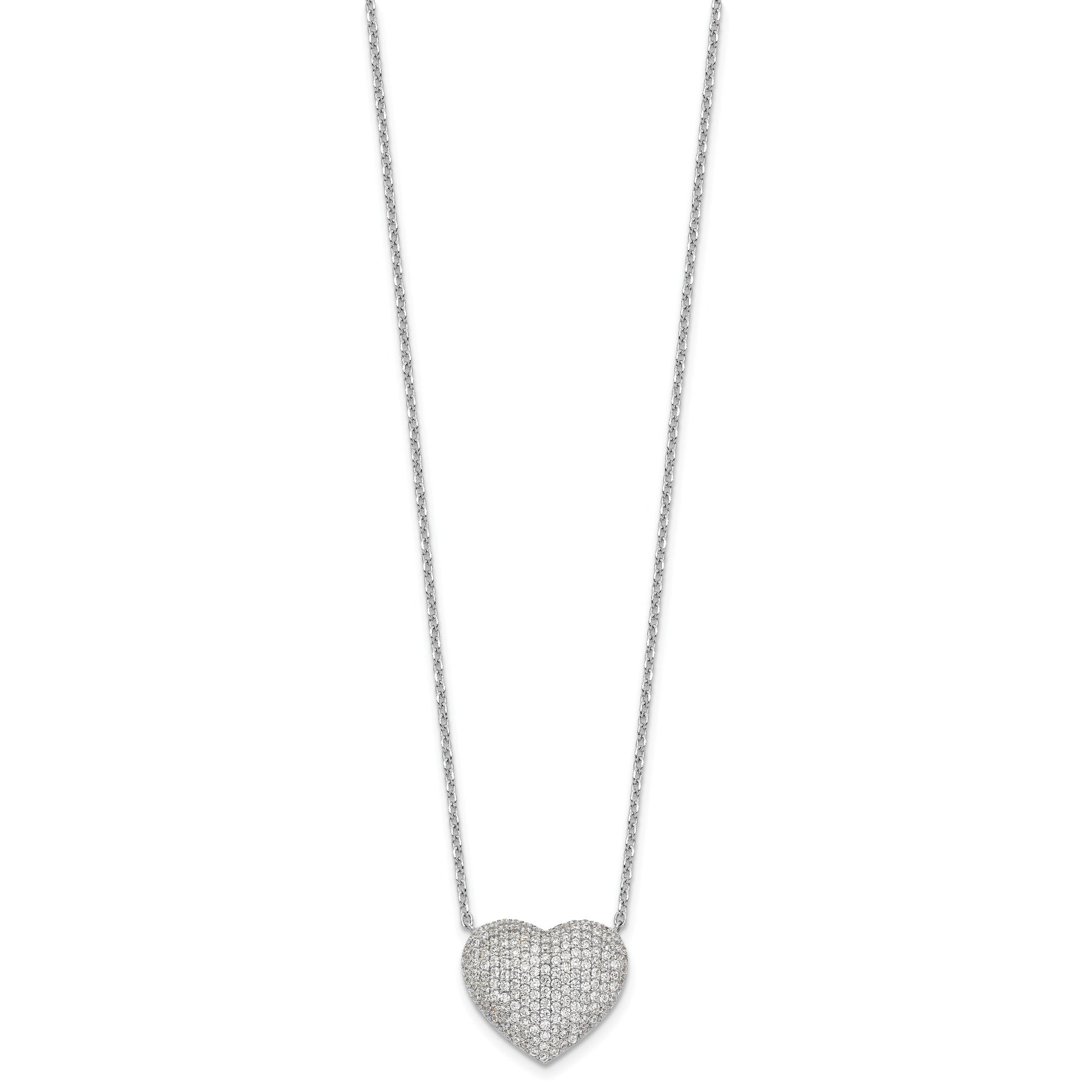 Sterling Silver Rhodium-plated Pave CZ Heart Necklace