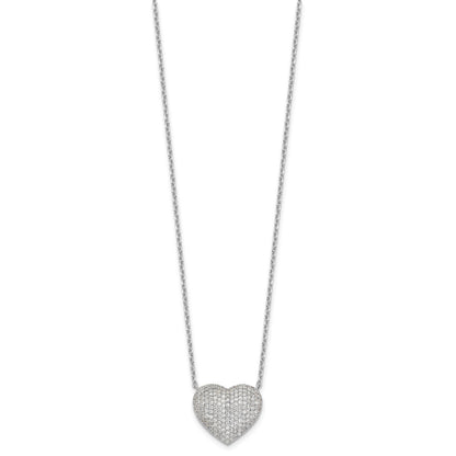 Sterling Silver Rhodium-plated Pave CZ Heart Necklace