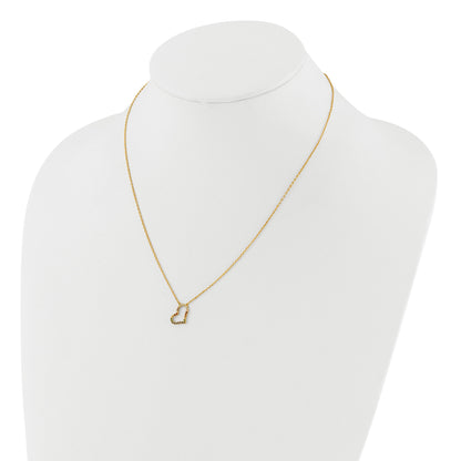 Sterling Silver Gold-tone CZ Glass Heart w/2in ext Necklace