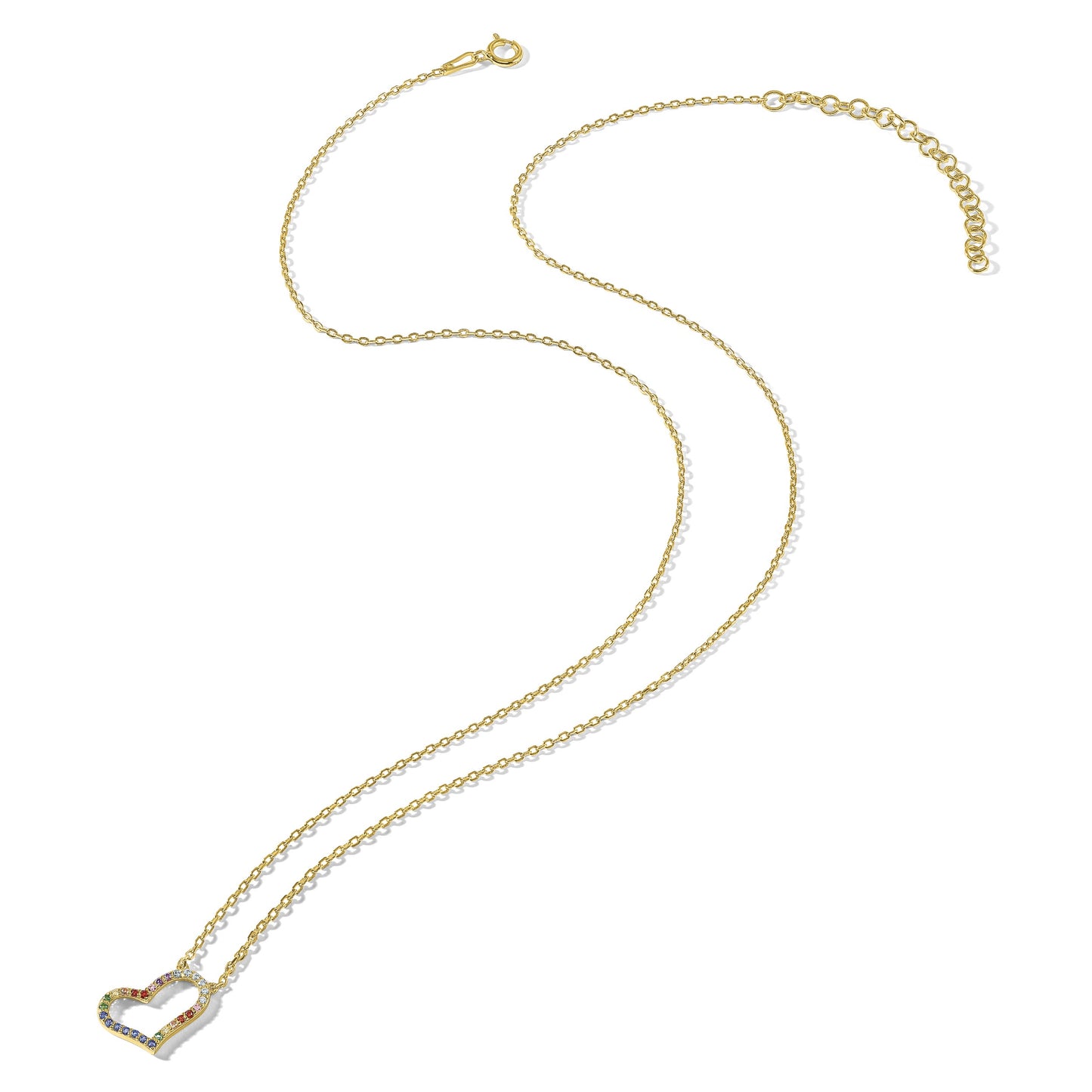 Sterling Silver Gold-tone CZ Glass Heart w/2in ext Necklace