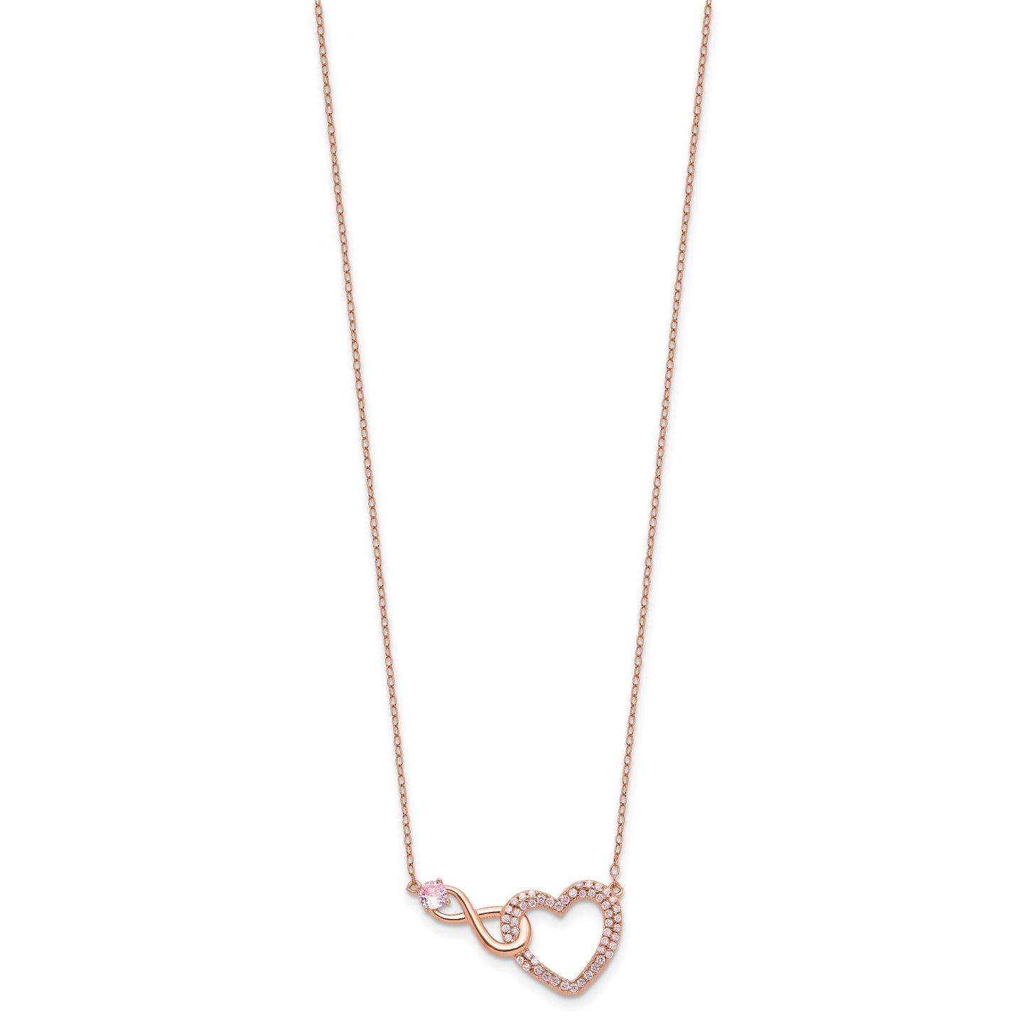 Sterling Silver Rose-plated Pink CZ Heart Infinity w/2IN Ext Necklace