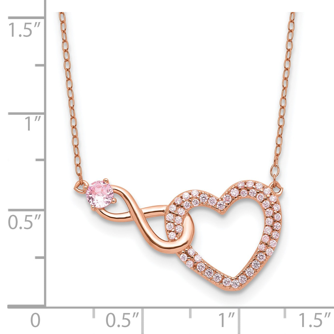 Sterling Silver Rose-plated Pink CZ Heart Infinity w/2IN Ext Necklace