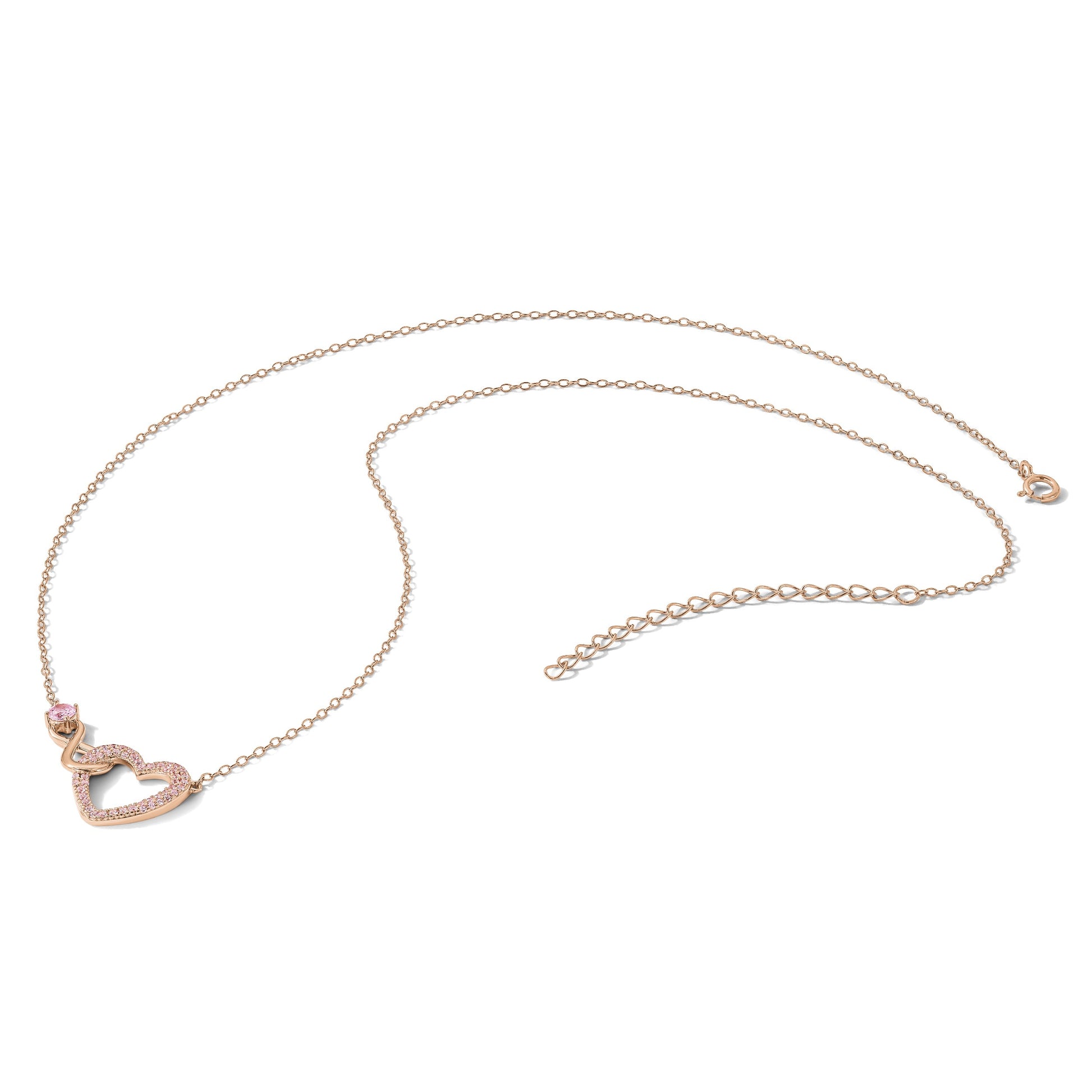 Sterling Silver Rose-plated Pink CZ Heart Infinity w/2IN Ext Necklace