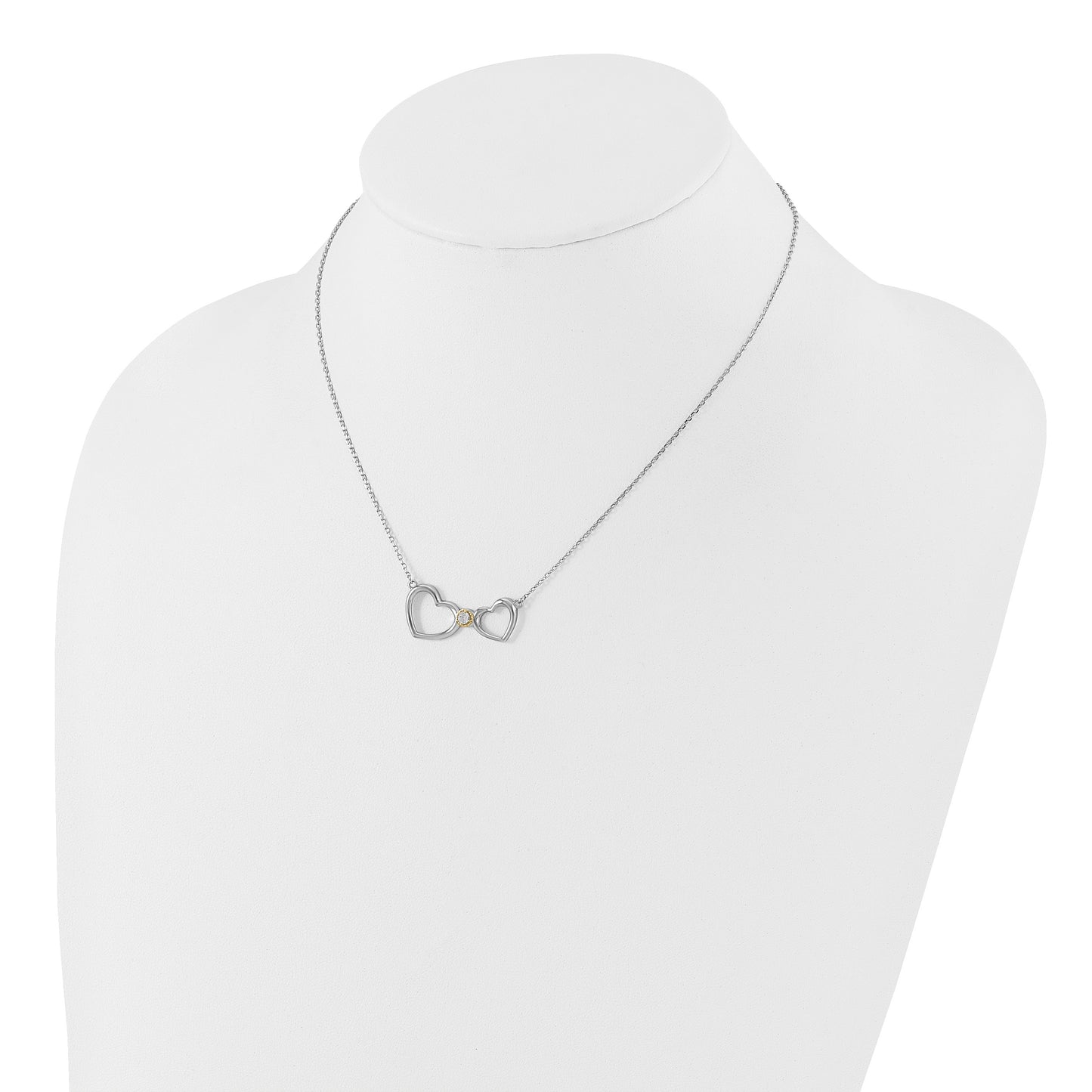 Sterling Silver w/14k accent Rh-plated CZ Heart w/2in. ext Necklace