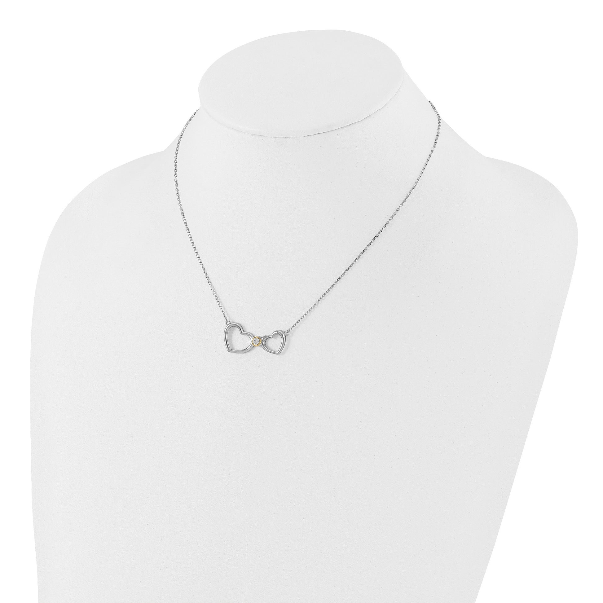 Sterling Silver w/14k accent Rh-plated CZ Heart w/2in. ext Necklace