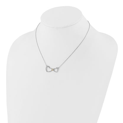 Sterling Silver w/14k accent Rh-plated CZ Heart w/2in. ext Necklace