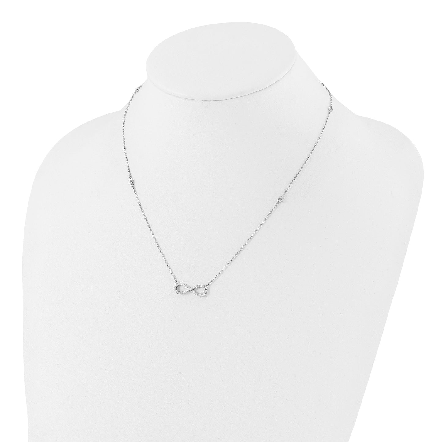 Sterling Silver Rhodium-plated CZ Infinity Symbol 18in w/2in ext. Necklace