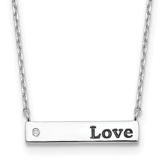 Sterling Silver Rhodium-plated CZ LOVE Enamel Bar w/2in ext Necklace