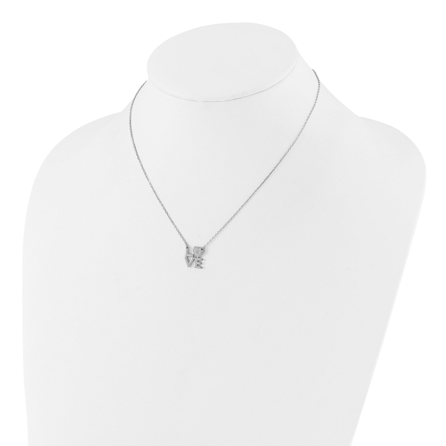 Sterling Silver Rhodium-plated CZ LOVE 16in w/2in ext. Necklace