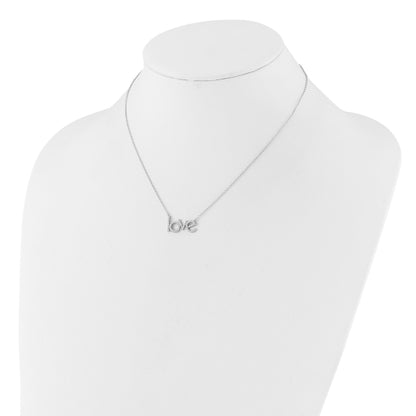 Sterling Silver Rhodium-plated CZ LOVE 16in w/1.75in ext Necklace