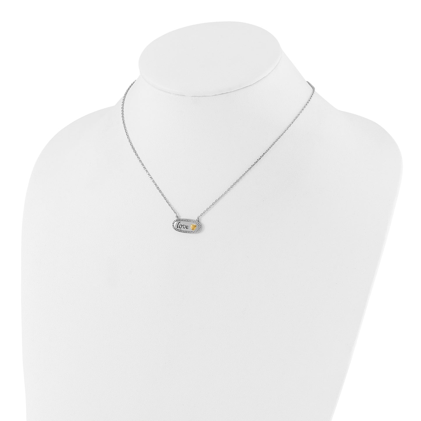 Sterling Silver w/14k accent Rh-plated Enamel LOVE w/2in. ext Necklace