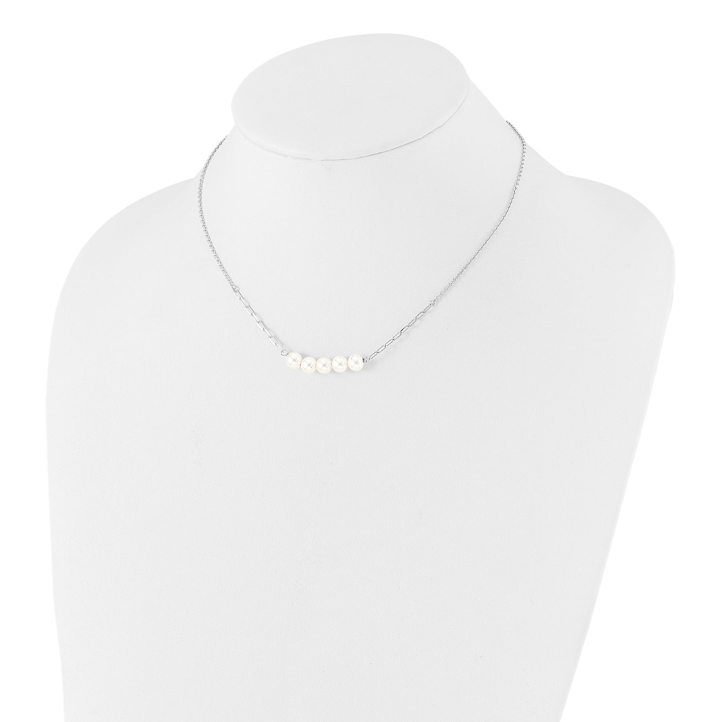 Sterling Silver Rhodium-plated Glass Pearl 16in w/2 in ext Necklace