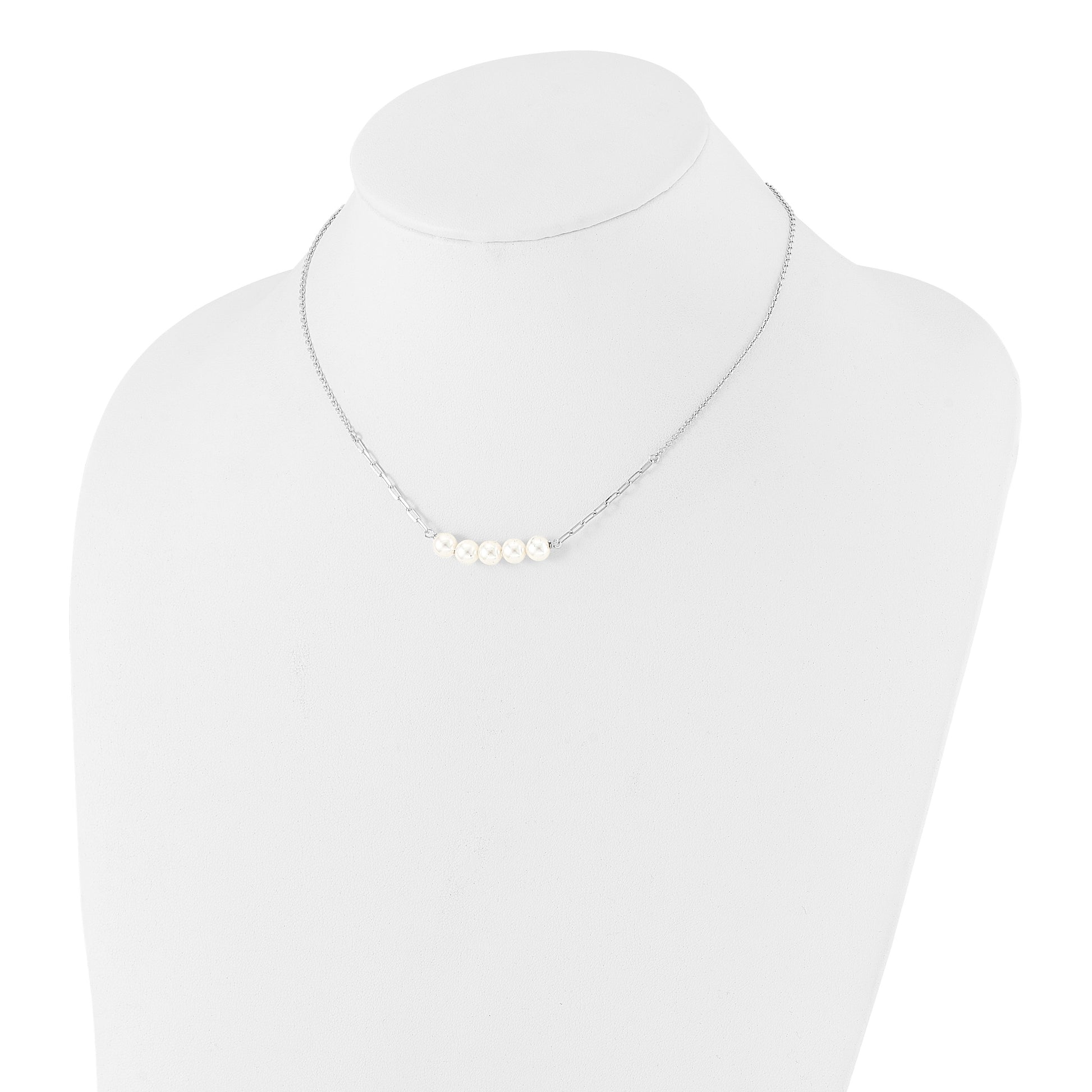 Sterling Silver Rhodium-plated Glass Pearl 16in w/2 in ext Necklace