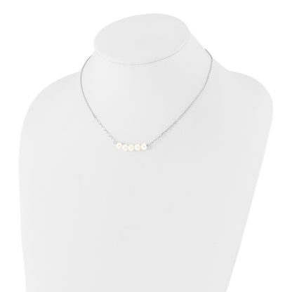 Sterling Silver Rhodium-plated Glass Pearl 16in w/2 in ext Necklace
