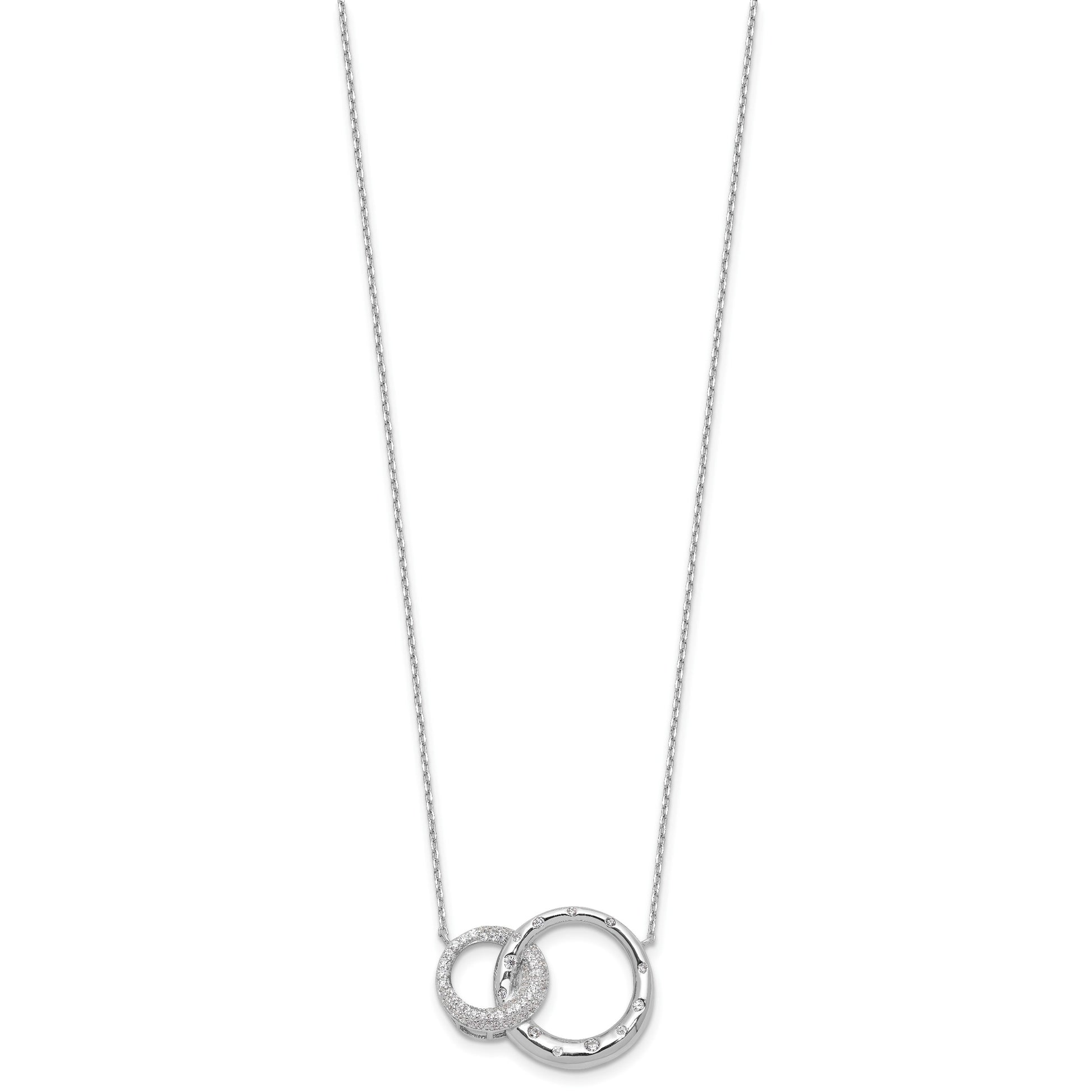 Sterling Silver Rh-plated CZ Interlocking Circles w/1.75in ext Necklace
