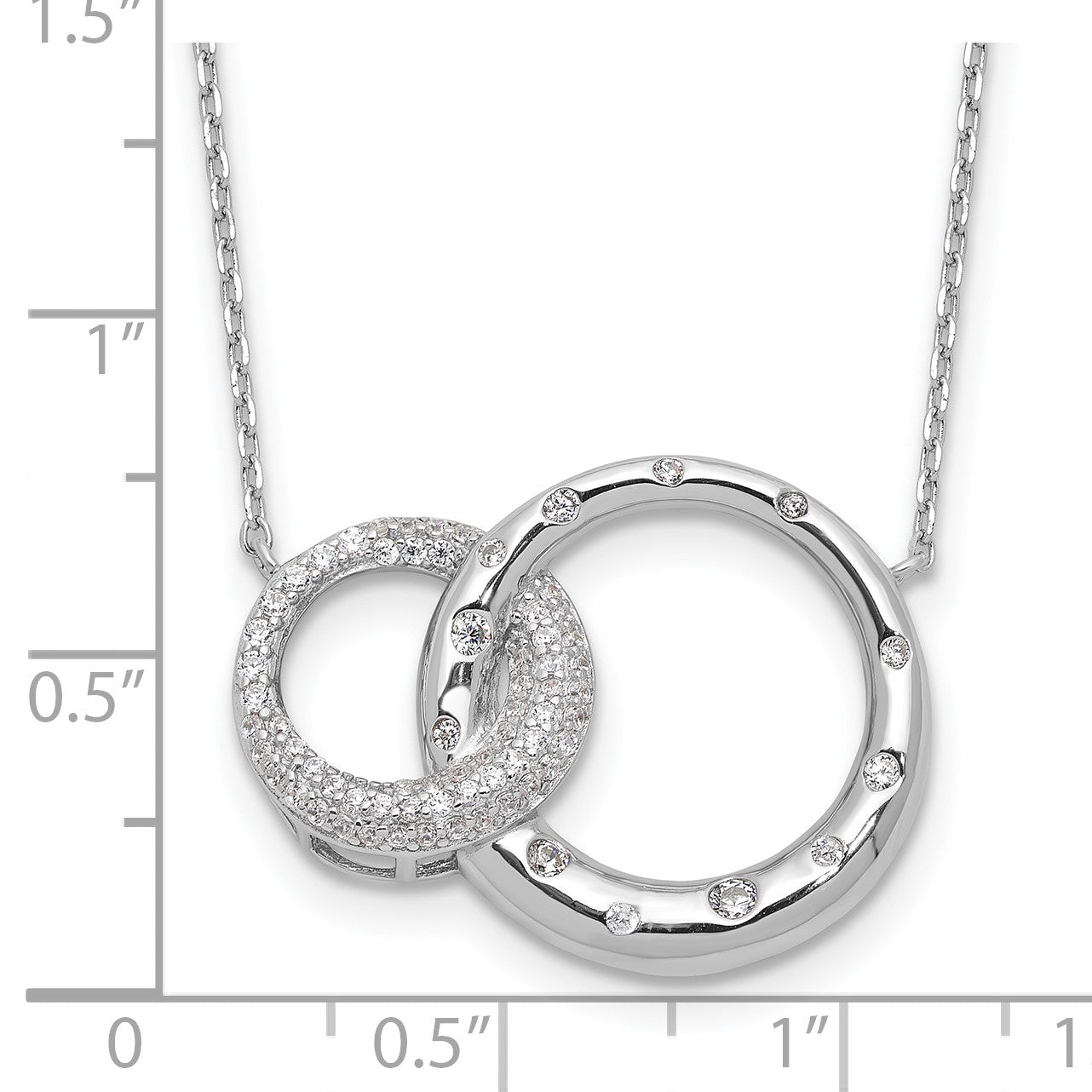Sterling Silver Rh-plated CZ Interlocking Circles w/1.75in ext Necklace