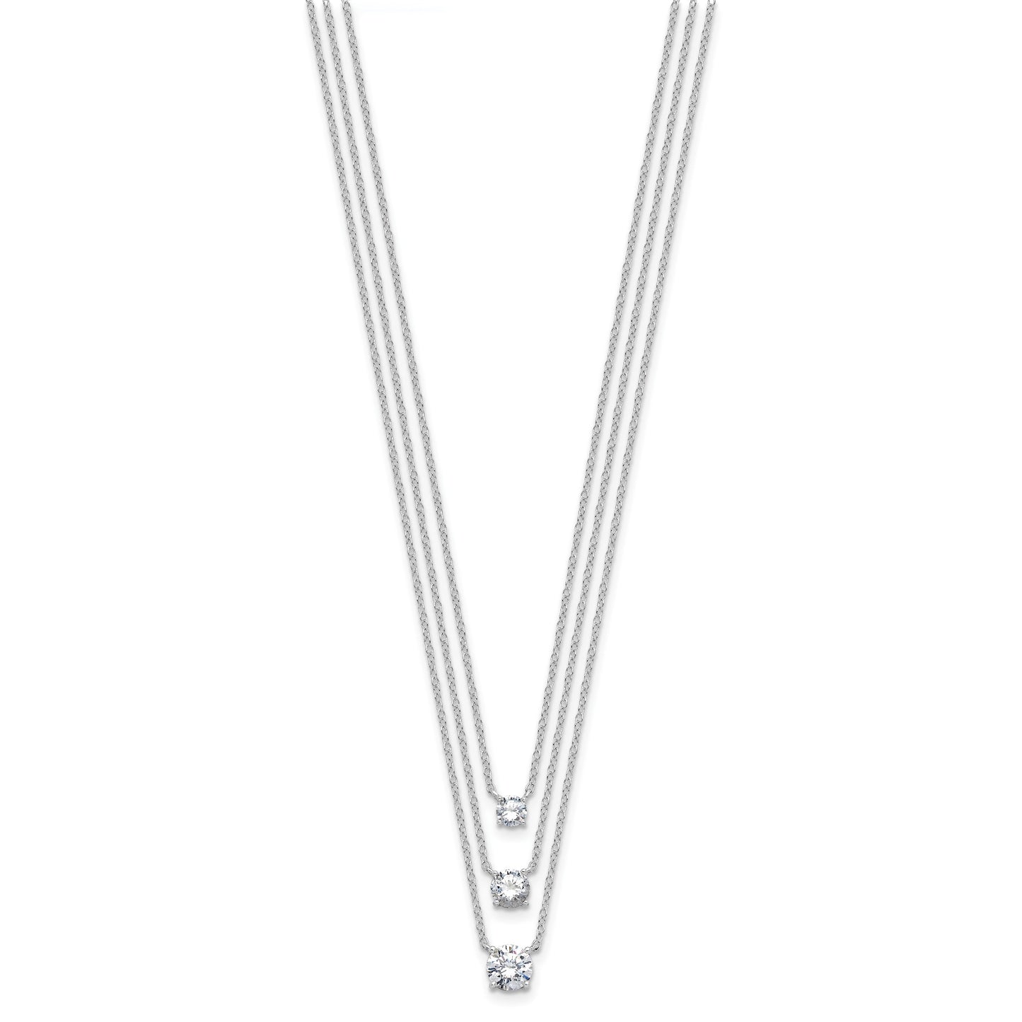Sterling Silver Rhodium-plated CZ 3-Strand 14.5in w/2in ext Necklace