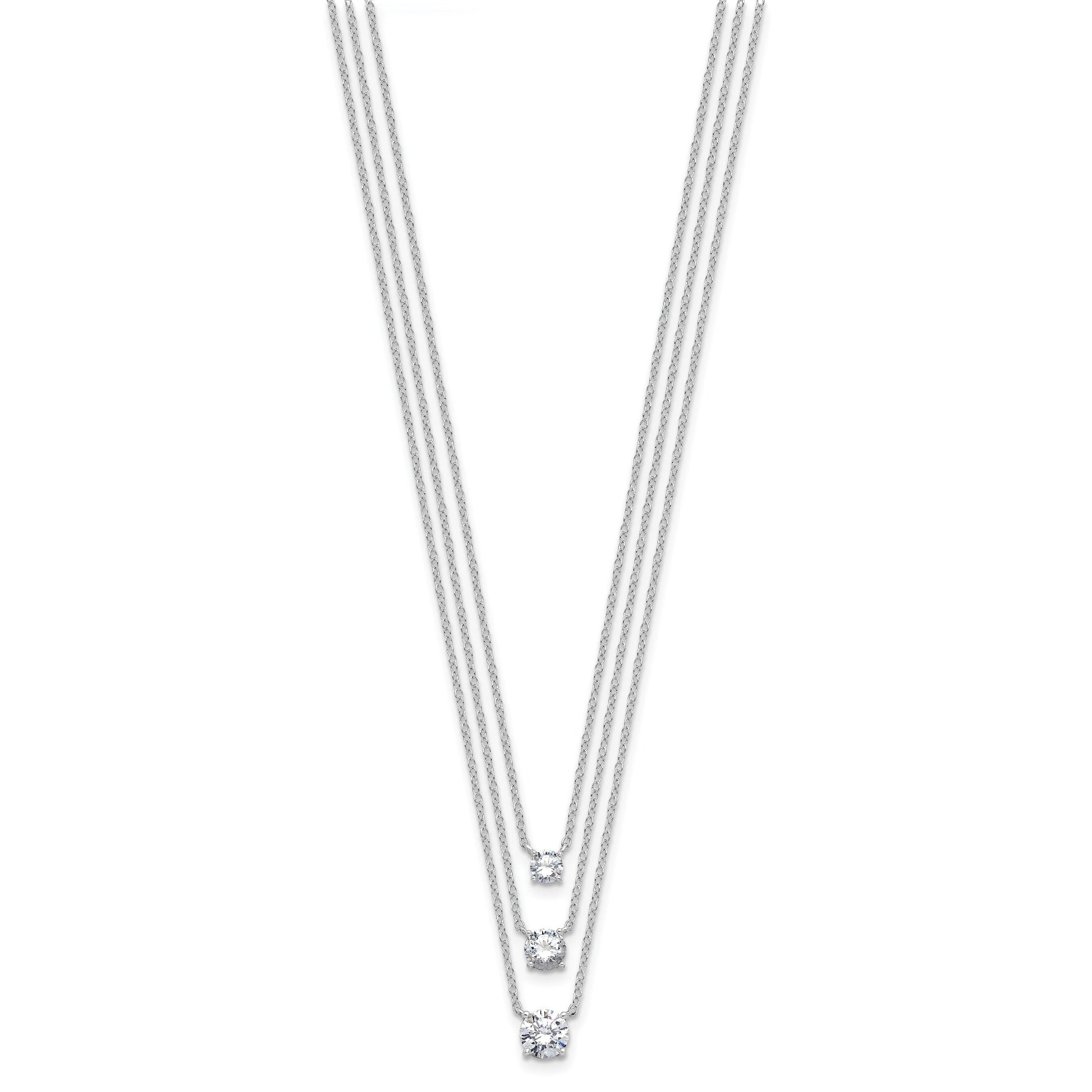 Sterling Silver Rhodium-plated CZ 3-Strand 14.5in w/2in ext Necklace