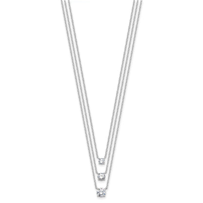 Sterling Silver Rhodium-plated CZ 3-Strand 14.5in w/2in ext Necklace
