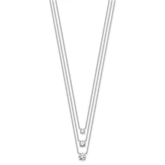 Sterling Silver Rhodium-plated CZ 3-Strand 14.5in w/2in ext Necklace