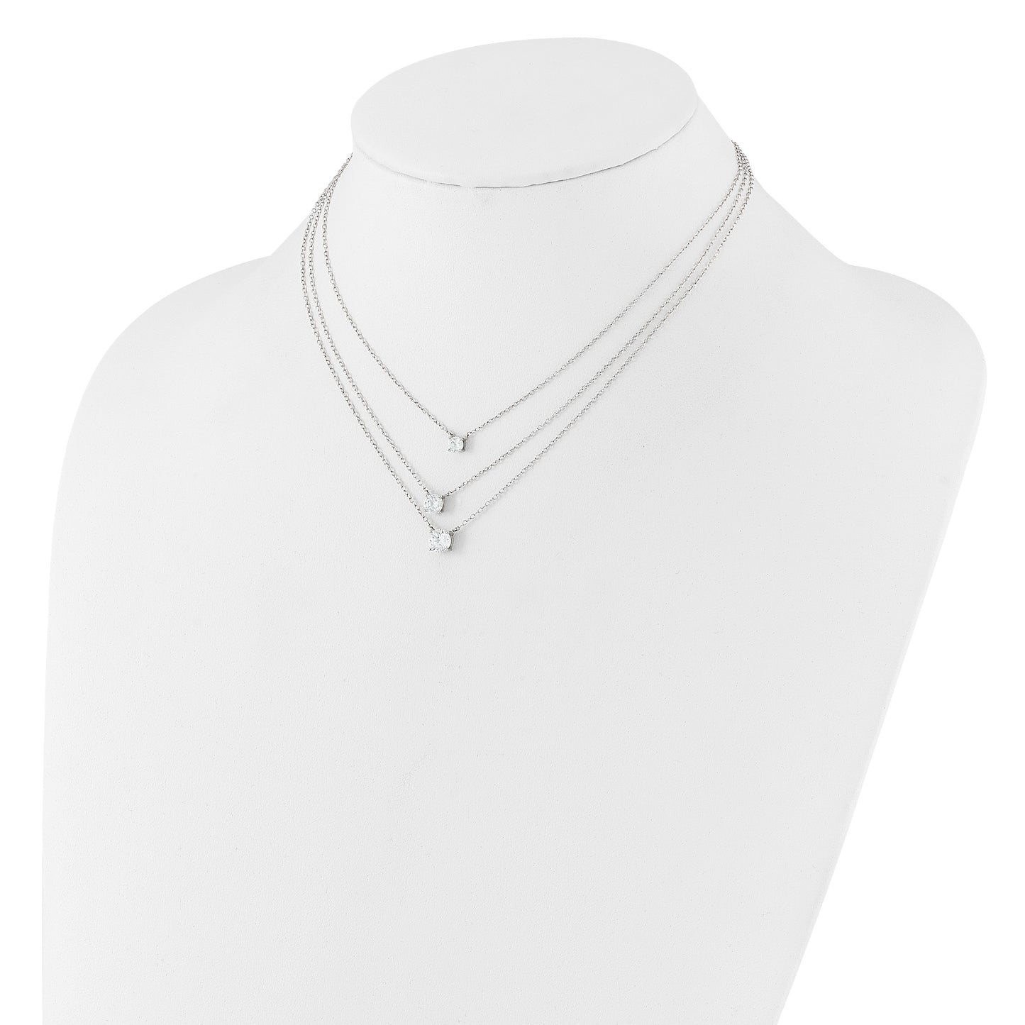 Sterling Silver Rhodium-plated CZ 3-Strand 14.5in w/2in ext Necklace