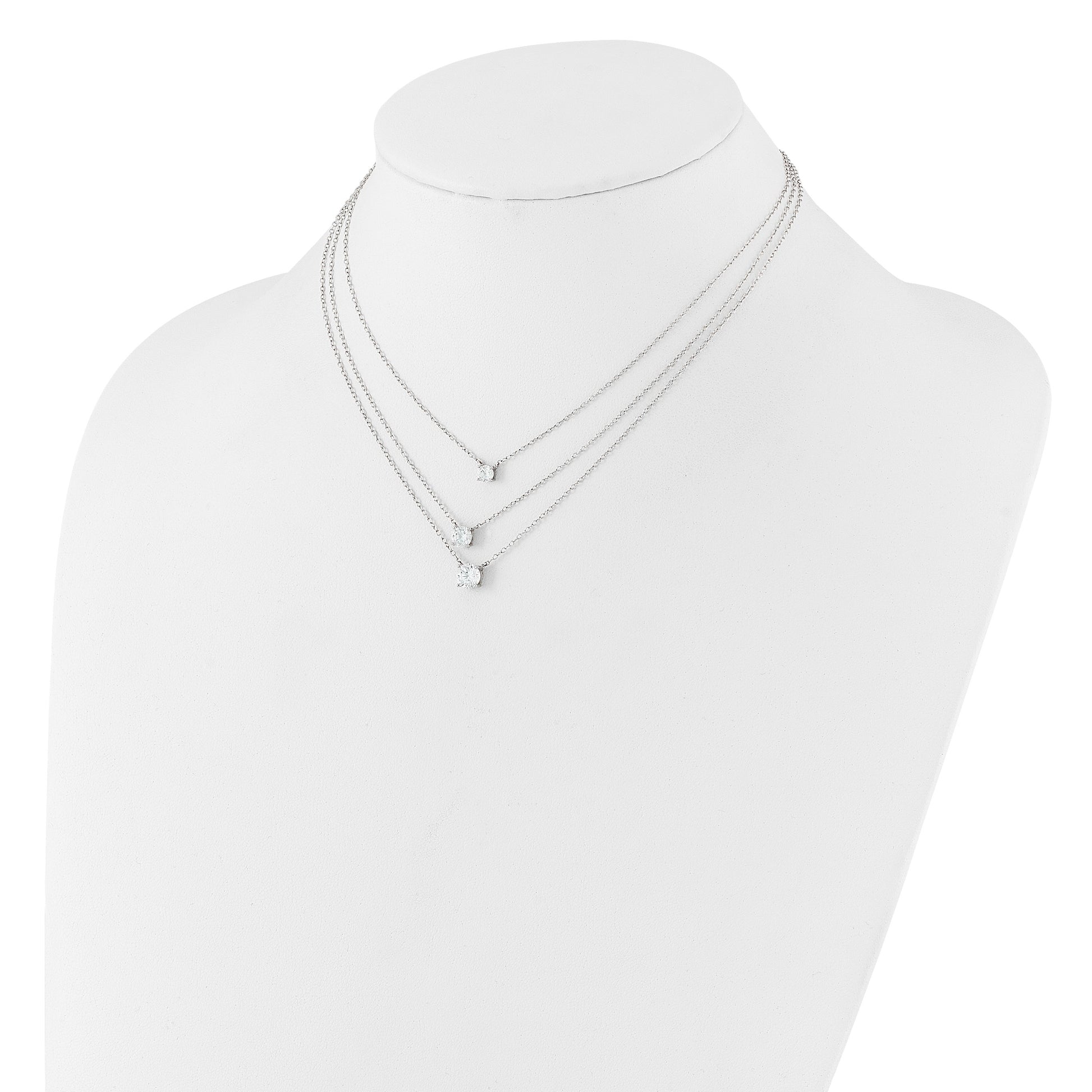 Sterling Silver Rhodium-plated CZ 3-Strand 14.5in w/2in ext Necklace