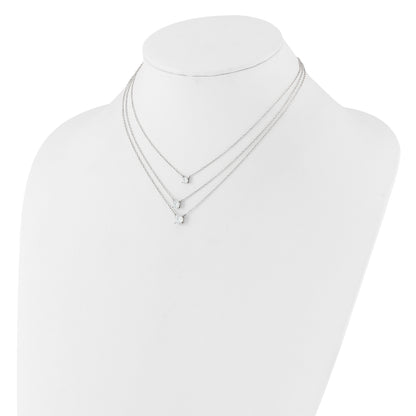Sterling Silver Rhodium-plated CZ 3-Strand 14.5in w/2in ext Necklace