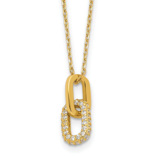 Sterling Silver Gold-plated Micro-Pave CZ Link Pendant 16 inch with 2 inch Extension Necklace