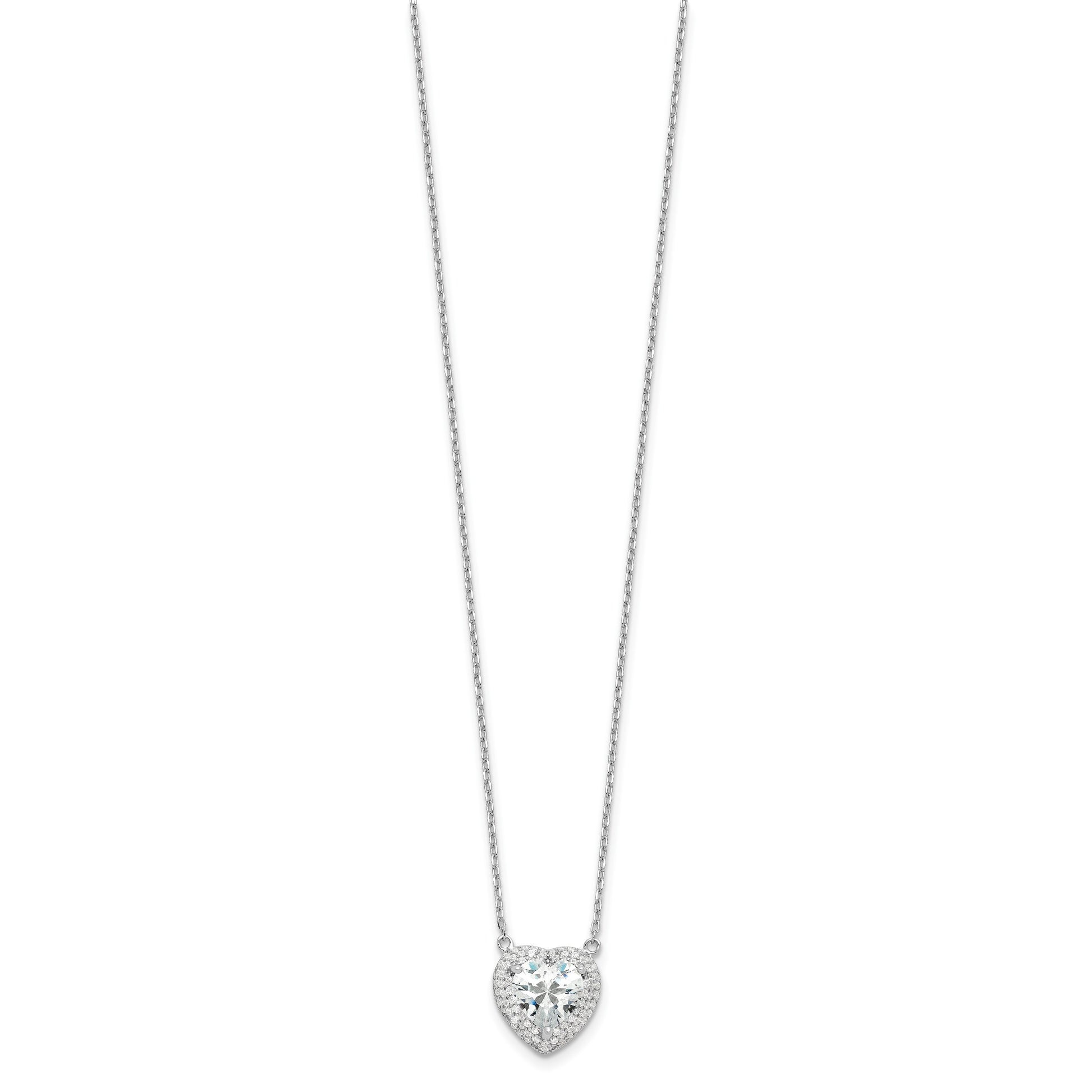 Sterling Silver Rhodium-plated 8mm CZ Heart 16in w/2in ext. Necklace