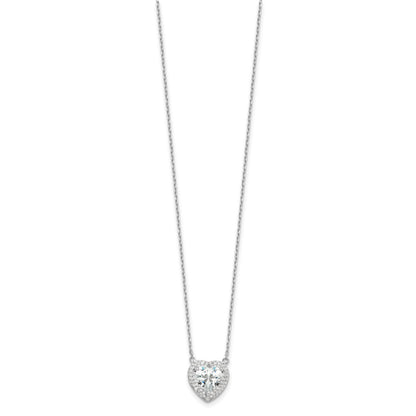 Sterling Silver Rhodium-plated 8mm CZ Heart 16in w/2in ext. Necklace