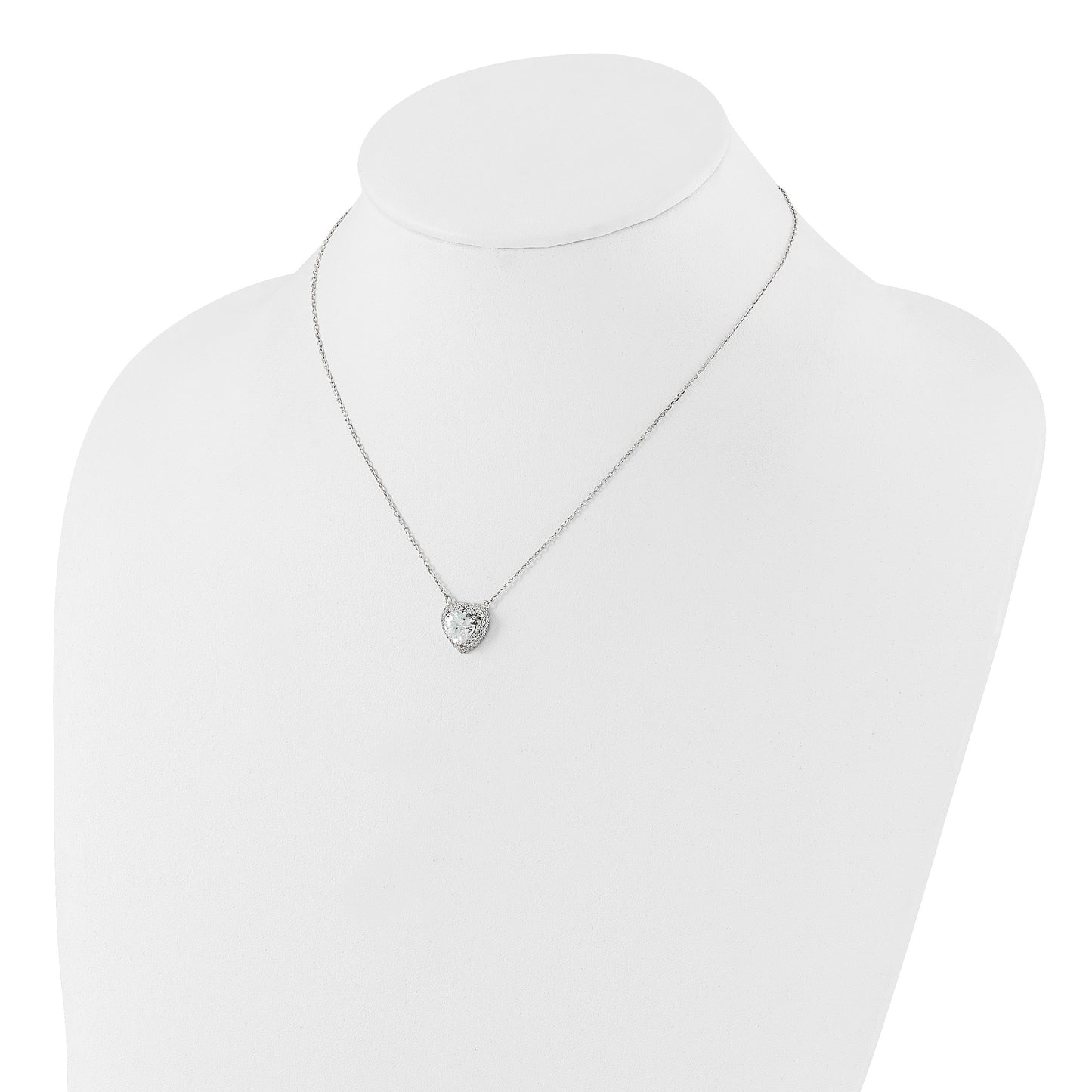 Sterling Silver Rhodium-plated 8mm CZ Heart 16in w/2in ext. Necklace