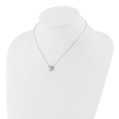 Sterling Silver Rhodium-plated 8mm CZ Heart 16in w/2in ext. Necklace