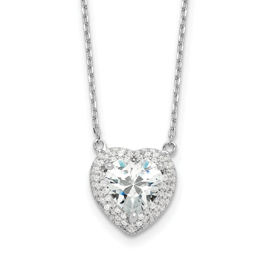 Sterling Silver Rhodium-plated 8mm CZ Heart 16in w/2in ext. Necklace