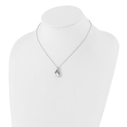 Sterling Silver Rhodium-plated Teardrop CZ 16in w/2 in Ext Necklace