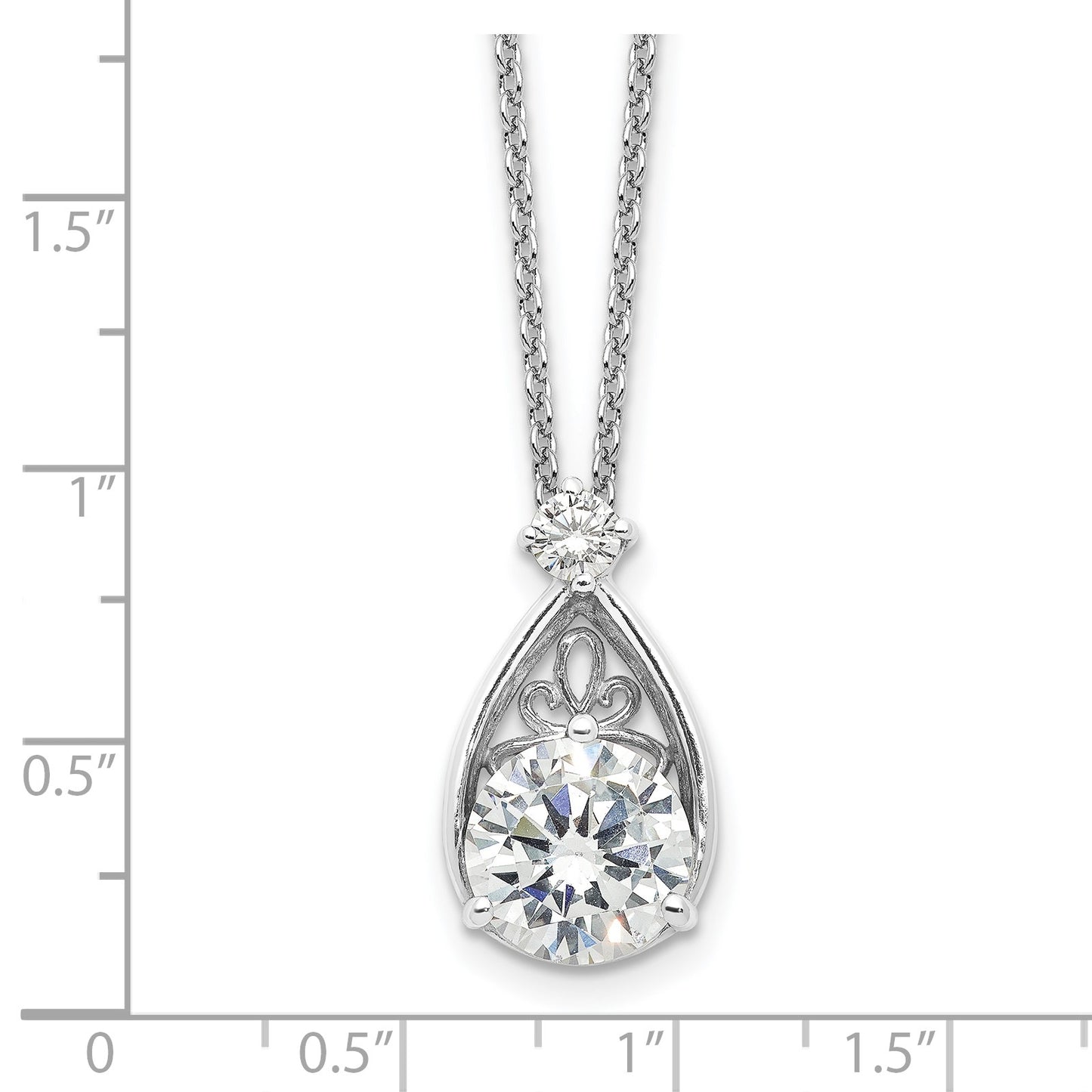 Sterling Silver Rhodium-plated Teardrop CZ 16in w/2 in Ext Necklace