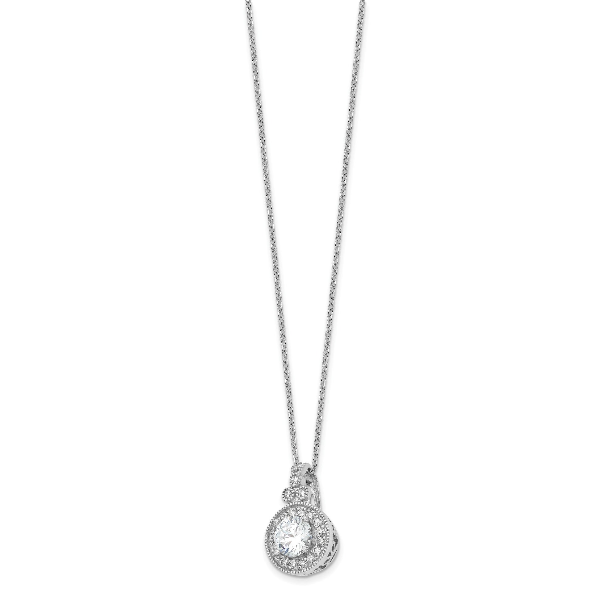 Sterling Silver Rhodium-plated Fancy Beaded CZ with 2in ext Necklace