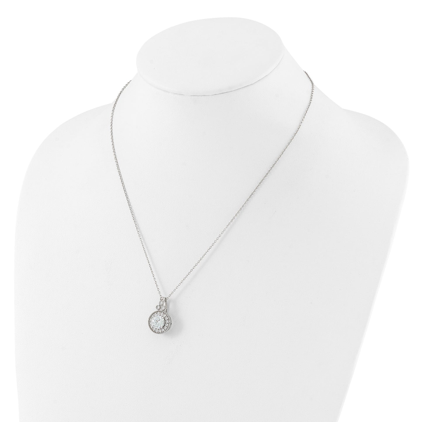 Sterling Silver Rhodium-plated Fancy Beaded CZ with 2in ext Necklace